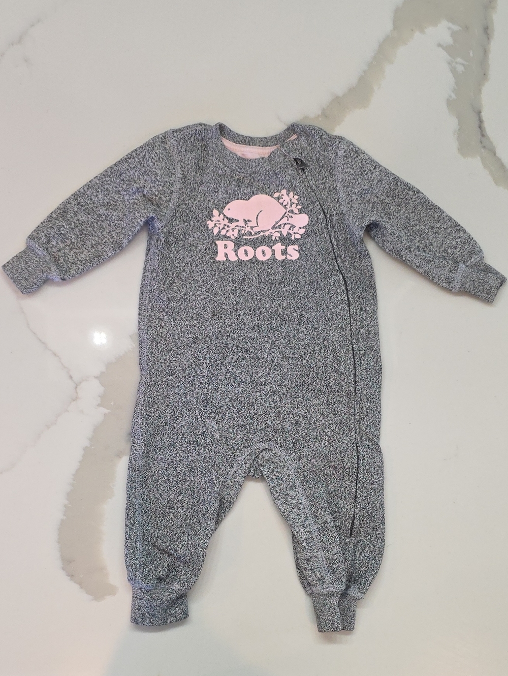 Roots Baby Organic Original Cooper Beaver Romper Gray & Pink 6-12M